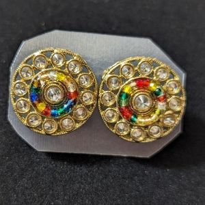 Indian Pakistani multi color big earrings studs